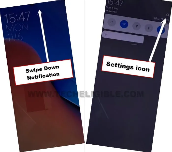 swipe down notification bar form top on lock screen to bypass frp