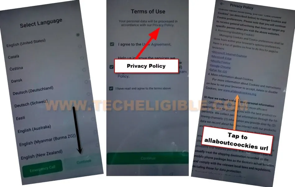 Tap to link privacy policy to bypass frp OPPO A31