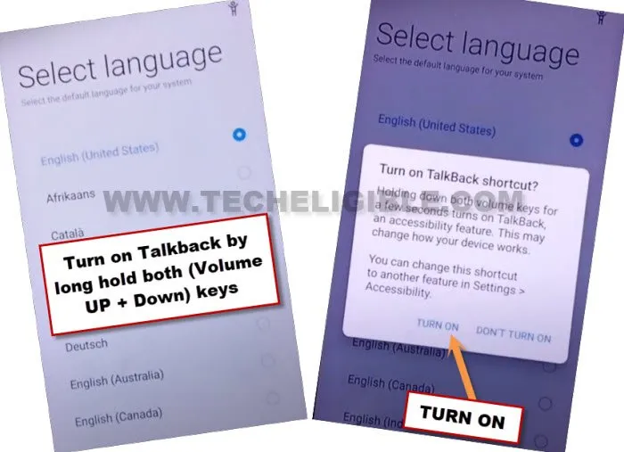 enable talkback from select language screen to bypass frp Realme C35