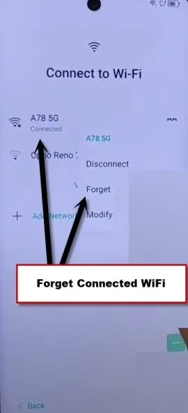 forget connected WiFi to remove frp account infinix Zero 5G
