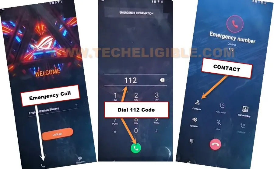 Dial emergency code to Bypass Google FRP Asus ROG Phone 2