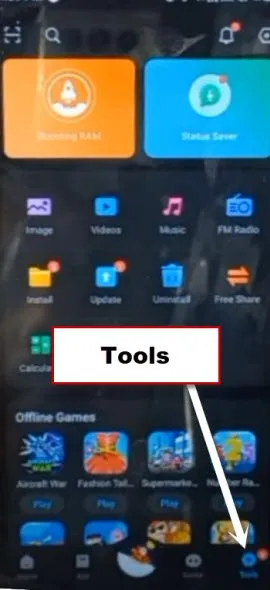 tap on tools from bottom corner