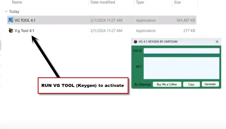 Run VG Tool 4.1 keygen to activate