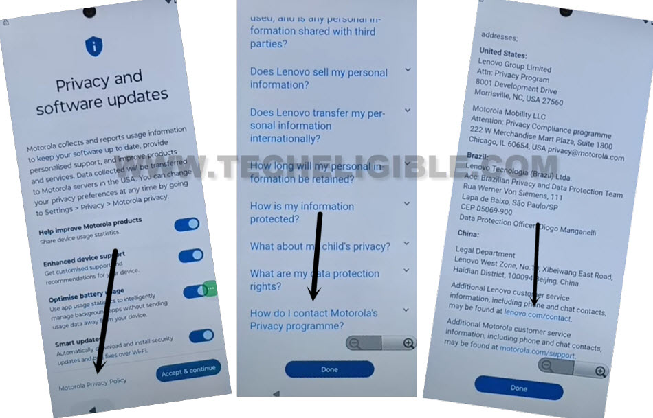 Go to motorola privacy policy to bypass frp moto G45