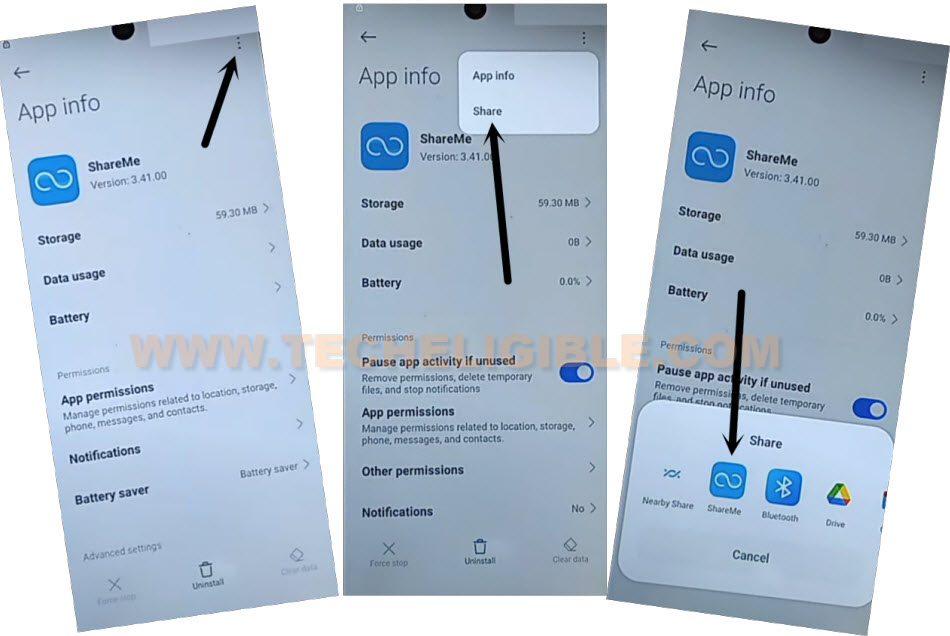 Open shareme app to Bypass FRP Xiaomi Redmi 14C