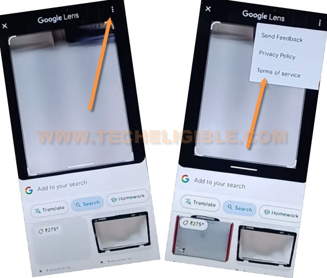 go to terms of service from google lens to Bypass FRP Realme 9