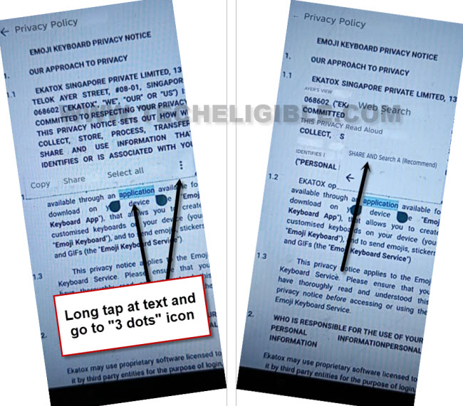 Long tap text and go to 3 dots to Bypass FRP ZTE Blade V60 Smart