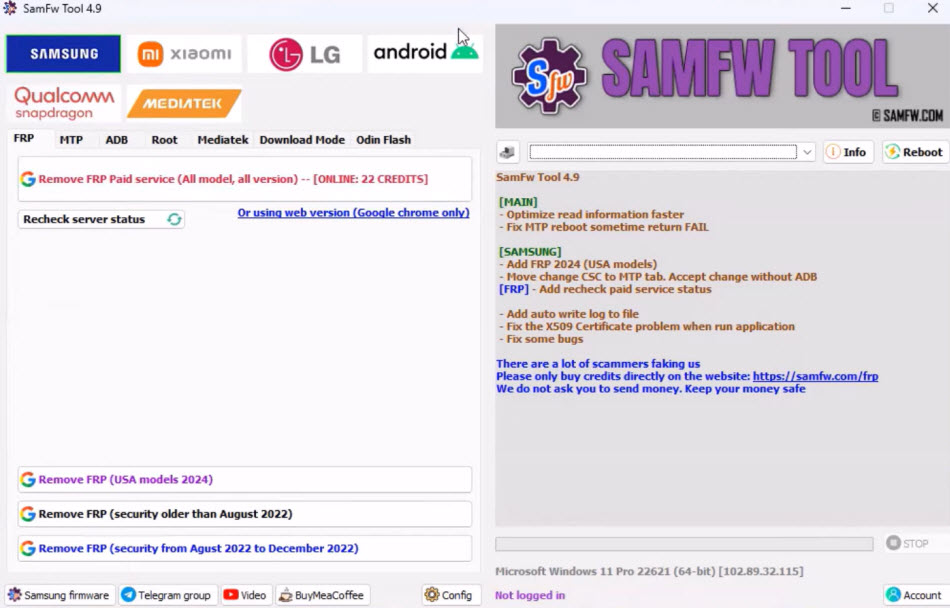 Samfw Tool to bypass frp with major updates FREE