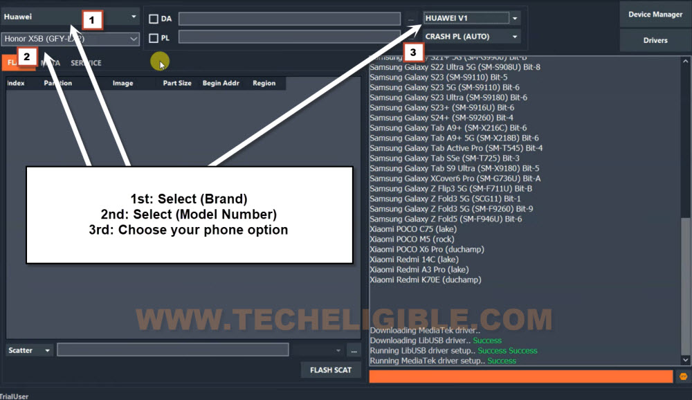 Choose model and brand from bft tool to bypass frp