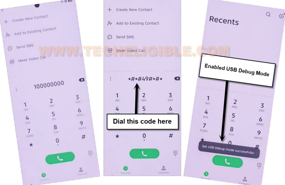 dial the code to enable USB Debugging option
