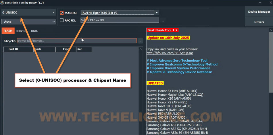 Select processor and chipset name on BFT tool to bypass frp Xiaomi Redmi A5