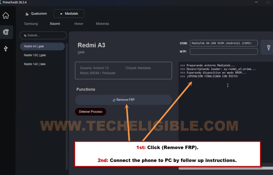 Click to Remove FRP button to bypass frp Xiaomi Redmi A3 phone