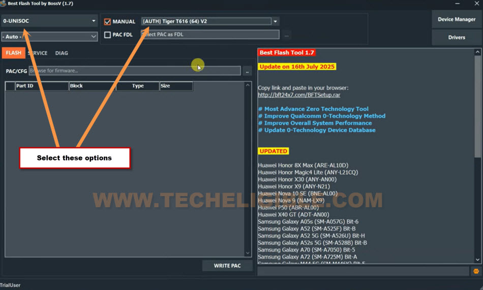 Select process on bft tool for bypass frp ZTE Nubia A36